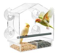 elzle Mangeoire pour Oiseaux à Fenêtre Transparente en Acrylique, avec Trous de Drainage et Quatre ventouses puissantes, Distributeur de Nourriture à Fixer sur Vitres
