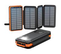 Elzle Power Bank Solaire 26800mAh, 2 USB-A Sorties & 1 USB-C Entrée, Imperméable, Torche, Camping, Orange