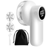 ELZO Rasoir à Peluches, Rasoir Anti-Peluches Portable, Rasoir Anti-Peluches Intelligent Rechargeable à Affichage Numérique, 3 Vitesses avec 2 Lames Incluses pour Vêtements et Meubles, Blanc