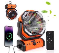 ELZO Ventilateur de Camping USB 20000 mAh avec Lumière LED,Ventilateur de bureau/tente rechargeable portable avec télécommande et crochet, rotation de la tête à 270° pour Ouragan de pêche de panne