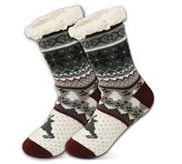 EMA MEGA GROUP Chaussettes de plancher，Chaussons Chaussettes Femme,Chaussettes antidérapantes, Accueil chaussettes, chaussettes de pantoufle de wapiti, flocon,neige, Noël (Vin Rouge)