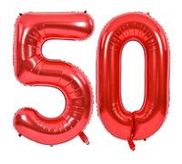 EMAAN Lot de 50 ballons en Mylar en forme de chiffre rouge de 106,7 cm pour décoration de fête d'anniversaire de 50e anniversaire