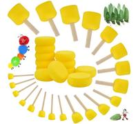 EMAGEREN 12 Pièces Pinceaux Mousses avec 20 Pièces Brosse à Eponges Rondes Pinceaux Éponge Peinture avec Manche Bois Outils de Peinture Brosse en Mousse et Manche pour Peinture Artisanat Poterie