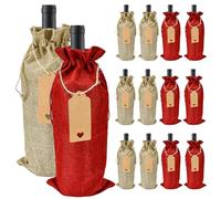 EMAGEREN 12 Pièces Sacs à Vin en Toile de Jute Sac d'emballage Vin Sacs à Bouteille Sac à Cordon Vin avec Bouteille de vin avec étiquettes et Cordes pour Noël, Mariage, Voyage (2 Couleurs)