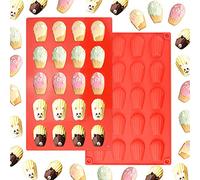 EMAGEREN 2 Pcs Moule a Madeleine en Silicone Moule Mini Madeleine 20 Cavités Moule Madeleine Silicone Moulle a Madeleine Patisserie Antiadhésif pour Biscuits Gâteaux Chocolat Muffins Pudding - Rouge