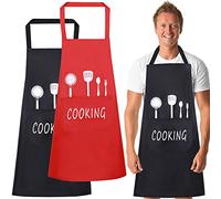 EMAGEREN 2 Pcs Tablier de Cuisine Imperméable Tablier Barbecue Tablier à Bavette Tablier Chef Professionnel Tablier Patisserie Chic Longueur 78cm pour Homme Femme Cadeau Grand-mère - Rouge Noir