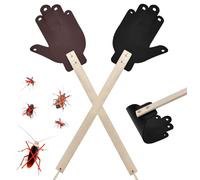 EMAGEREN 2 Pièces Tapette à Mouches en Cuir 48CM Tapette À Mouches Manuelle avec Long Manche en Bois Tapette À Cuisine Attrape-Mouches Tapette à Guêpes Outils Chasse À La Mouche pour La aison
