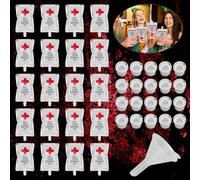 EMAGEREN 20 Pcs Poche de Sang Halloween 250ml Sac de Sang Halloween Récipients à Boire pour Halloween avec 1 Entonnoir, 20 Pcs Pinces pour Boisson Halloween Zombie Vampire Fête Décorations Costume
