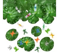 EMAGEREN 25 PCS Décoration étang, 8 Feuille de Lotus en EVA, 12 Grenouille Décoration Bassin, Aquarium Grenouille en 6 Couleurs, 5 Libellule Plastique, pour Aquarium,Jardin, Etang Décorations