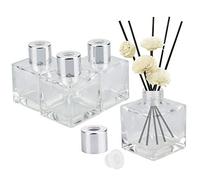 EMAGEREN 4 Pcs Flacon Diffuseur en Verre Bouteille Diffuseur Carré 50ml Diffuseur de Roseau avec Bouchon Plastique et Couverture Métallique pour Parfum Huile Essentielle Maison Chambre - Transparent