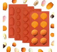 EMAGEREN 4 Pcs Moule a Madeleine en Silicone Moule Mini Madeleine Moule Madeleine Silicone Moulle a Madeleine Patisserie Antiadhésif pour Biscuits Gâteaux Chocolat Muffins Pudding - Rouge Brique