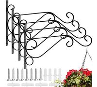 EMAGEREN 4 Pcs Suspension Crochet en Fer Forgé Support Mural avec Vis - Accroche Plante 26 * 21 * 1.5cm Rétro pour Jardin Balcon Lanterne Déco - Noir