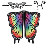EMAGEREN Ailes de Papillon Adulte Cape 168 * 138cm Écharpe Femme Ailes Papillon Foulard Châle Fille Déguisement Papillon Adulte en Polyester Cape avec Masque Papillon Bandeau pour Cosplay Fête