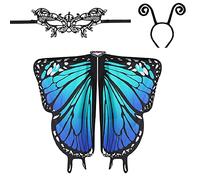 EMAGEREN Ailes de Papillon Adulte Cape 168 * 138cm Écharpe Femme Ailes Papillon Foulard Châle Fille Déguisement Papillon Adulte en Polyester Cape avec Masque Papillon Bandeau pour Cosplay Fête