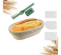 EMAGEREN Banneton Pain Rotin et Osier Facile à Utiliser, Ovale avec Grattoir à Pâte, Lame et Tissu en Lin, Imperméable pour Pâte Boulangerie