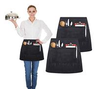 EMAGEREN Lot de 2 Tablier Serveur Tablier à la Taille Noir Tabliers Courts Unisexes Tablier de Cuisine Tablier Serveur Court Demi Tablier avec 2 Poches pour Cuisiner Bistro Restaurant Maison Café