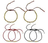 eMagTech 6pcs Tibétain Cuivre Perles Bracelets Bouddhiste Chanceux Bracelet Main Tressé Corde Réglable Bonne Chance Amulette Bijoux Cadeau pour Femmes Hommes Enfants