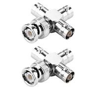 eMagTech Lot de 2 adaptateurs BNC mâle vers 3 femelles de type T - Connecteur coaxial répartiteur 4 voies pour câble d'extension - Câble coaxial CCTV - Radios Wi-Fi - 50 Ohm