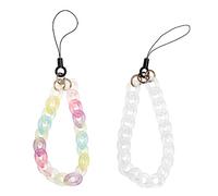 eMagTech Lot de 2 breloques de téléphone en acrylique anti-perte - Dragonne de poignet pour porte-clés, portefeuille, sac à main - Décoration de sac à main - 24 cm (Multicolore et blanc)