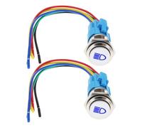 eMagTech Lot de 2 interrupteurs à bouton poussoir chromé 16 mm 12 V 3 A LED IP65 à bascule, bleu