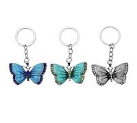 eMagTech Lot de 3 porte-clés avec pendentif papillon en cristal pour voiture, sac, portefeuille, accessoires à suspendre pour femmes et filles, blanc/bleu/vert, Bleu, vert, blanc., 5.5x3cm
