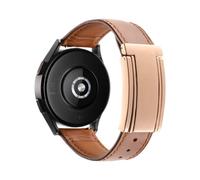EMAIGlPO Convient for Samsung Watch6/Huawei GT5/Xiaomi S4 Bracelet de montre à boucle déployante en cuir ciré double face en cuir ciré(Brown-golden,20MM)