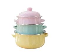 émail Casserole à Lait Marmite en émail Poudre d'émail Rose à soupe trois pièces Poêle frire de type épaissi ragoût(Color 4)