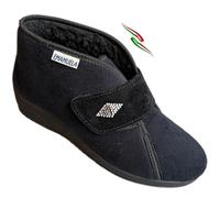 EMANUELA PANTOFOLE Femme avec déchirure et décor Calorina en tissu simili velours intérieur rembourré en teddy Made in Italy, Motif noir, 39 EU
