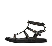 Emanuelle Vee - Sandales Plates en Cuir - Femme - Chaussures - Noir - Taille: 41 EU