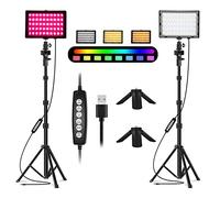 EMART 2 Pcs Lampes Vidéo LED RGB, Panneau LED Lumiere Portable, Éclairage de Photographie Dimmable 5500K avec Trépied Réglable pour Lumiere Stream, Photographie Youtube, Conférence Vidéo