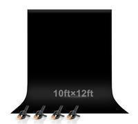 EMART 3 x 3,6M Fond Photo Noir, 100% Mousseline Fond Noir Photographie, Tissu de Fond Photo avec 4 Pinces à Ressort de Fond pour Photographie, Vidéo, Portrait, Shooting Photo