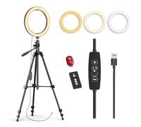 EMART Anneau lumineux de 25,4 cm avec trépied réglable de 139,7 cm pour iPhone, 3 modes de couleur et 10 niveaux de luminosité, lumières à selfie circulaires avec télécommande sans fil et support de