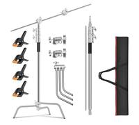 EMART C Stand 300 cm, Support d'Eclairage Réglable en Acier Inoxydable avec 128 cm Bras de Maintien, Rotule et Jambe pour Réflecteur, Softbox, Monolight, Parapluie
