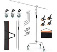 EMART C Stand 330cm, Trépied D'éclairage Réglable en Acier Inoxydable avec Bras de Fixation de 126cm et Rotule, Trépied à Potence Heavy Duty pour Réflecteur Photo, Boîte à Lumière, Monolight