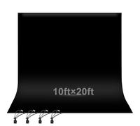 EMART Écran de Fond Noir pour Studio Photo 3 x 6 m, sans Couture, en Mousseline Chromakey, avec 4 Pinces à Ressort pour Photographie