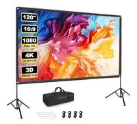 EMART Écran de Projection avec Support 120 Pouces, Écran Videoprojecteur Portatif 16:9 4K Avant et Arrière HD, Toile de Projection sur Pied pour Cinéma Maison, Bureau, Voyage, Camping