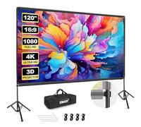 EMART Écran de Projection avec Support 120 Pouces, Écran Videoprojecteur Portatif 16:9 4K Avant et Arrière HD, Toile de Projection sur Pied pour Cinéma Maison, Bureau, Voyage, Camping