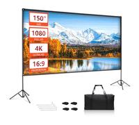 EMART Écran de Projection avec Support 150 Pouces, Écran Videoprojecteur Portatif 16:9 4K Avant et Arrière HD, Toile de Projection sur Pied pour Cinéma Maison, Bureau, Voyage, Camping