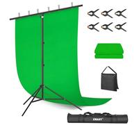 EMART Écran Vert avec Support, 2 x 2 m Support de Fond avec 1,5 x 2 m Green Screen pour Studio Photo, Vidéos TV, Jeux en Streaming, Retransmission en Direct, Incrustation Chromatique
