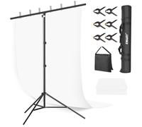 EMART Fond Blanc avec Support, Fond en T 2 X 2 M avec Support, Toile De Fond Blanche 1,5 X 2 M Et 6 Pinces À Ressort pour Studio Photo, Vidéo