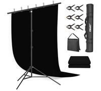 Toile De Fond Noire EMART avec Support, Toile De Fond De Photographie De 1,5 x 2 m avec Kit De Support d’Arrière-Plan De 2 x 2 m pour Studio Photo Vidéo, Comprend 6 Pinces à Ressort Et 1 Sac De Sable