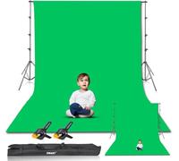 EMART Fond Vert avec Support, 2,6 x 3m Kit Support pour Studio Photo, 3 x 3,6m Pliable Green Screen pour Photographie et 2 Pinces pour Photographie, Diffusion en Direct et Mariages