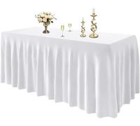 EMART Jupe de Table Blanc, 182 x 76cm Nappes Extensible Rectangulaires avec Jupe pour Fêtes, Mariages et Décorations de Baptême
