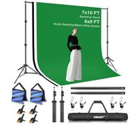 EMART Kit de Système de Support de Toile de Fond Photo 2m×3m avec 1,8m×2,8m Tissu(Noir, Blanc et Vert) pour Produit, Portrait, Youtube, Vidéo, Photographie