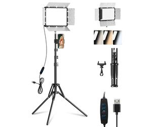 EMART Kit d'éclairage vidéo LED avec support de téléphone et grange, lumières de studio à intensité variable 2800-7000 K pour enregistrement vidéo, diffusion en direct, YouTube, vlogging, photographie