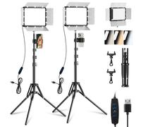 EMART Lampe Vidéo Kit 2 Pack, Lumiere Photo avec Trépied 25 * 20 cm, Panneau LED 15 W Intensité Réglable(2800K-7000K), Eclairage Continu pour Streaming en Direct, Youtube et Vlog