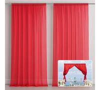 EMART Lot de 2 rideaux de fond en mousseline de soie pour décoration de fête, mariage, scène, 1,5 x 3 m, rouge
