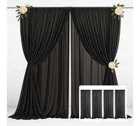 EMART Rideau de Fond Noir 1,5x3m（4 Pcs） Tulle Tissu Mousseline Drape