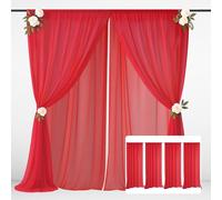 EMART Rideau de Fond Rouge 1,5x3m（4 Pcs） Tulle Tissu Mousseline Drape