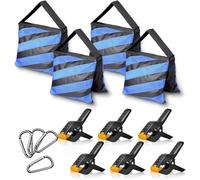 EMART Sac de sable robuste avec pinces à ressort - Sac de poids pour studio photo, vidéo, scène, studio photo, studio vidéo, supports d'éclairage, trépieds, sac de sable, 4 paquets et 6 pinces, bleu